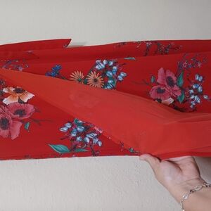 Lulus Red Floral Long Skirt